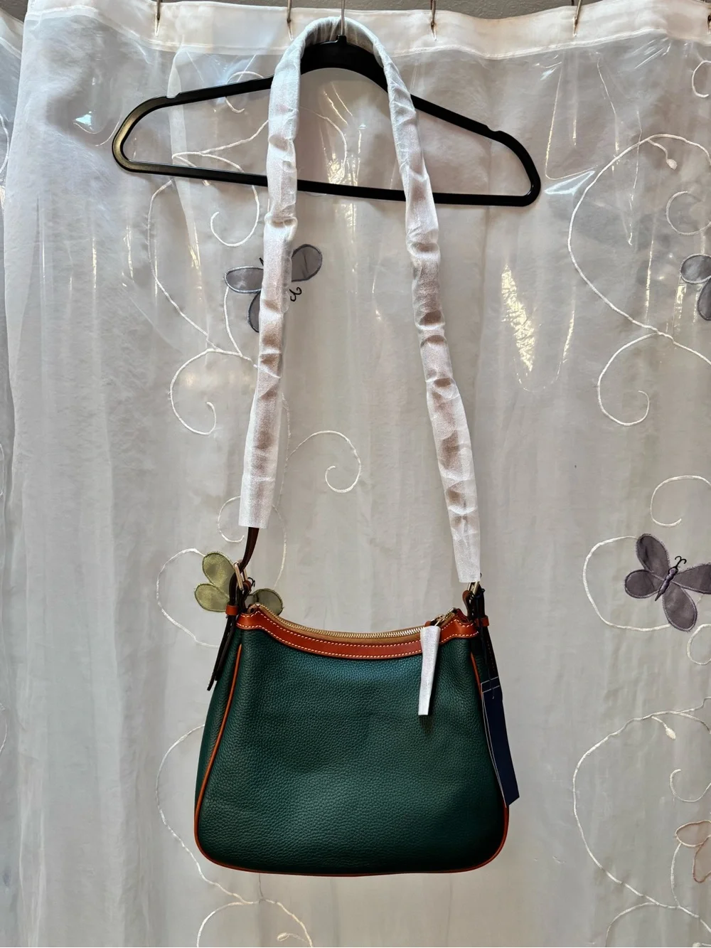 Dooney & Bourke Pebble Leather Green Crossbody with Tan Trim (R1137 FS, NWT)